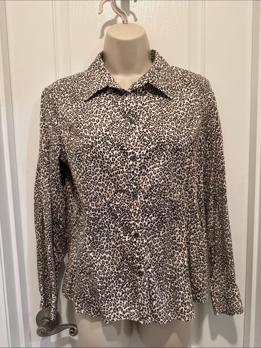 Talbots Leopard Print Button-Up Blouse in Tan and Black